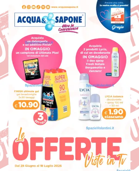 Volantino Acqua e Sapone – Le Offerte Viste in TV | Offerte 28 Giugno – 18 Luglio 2026