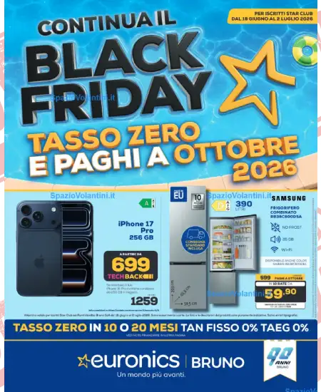 Volantino Euronics Bruno – Continua il Black Friday | Offerte 18 Giugno – 2 Luglio 2026