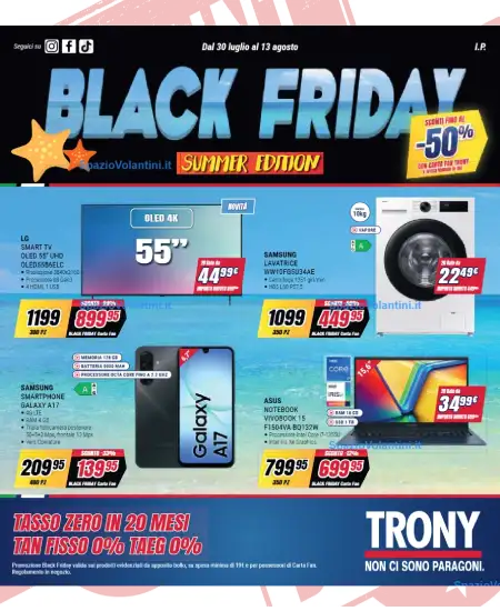 Volantino Trony – Black Friday Summer Edition | Offerte 30 Luglio – 13 Agosto 2026