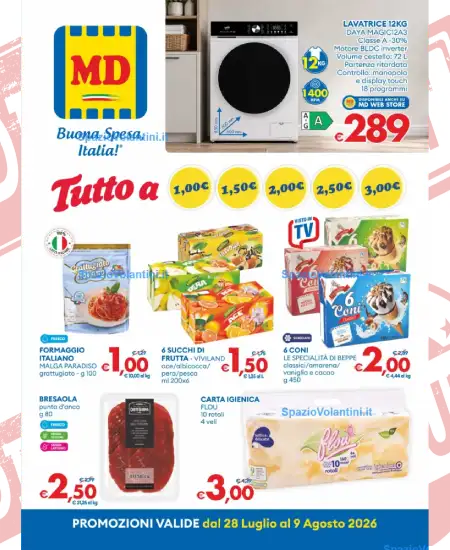 Volantino MD – Tutto a 1€, 1,50€, 2€, 2,50€, 3€ | Offerte 28 Luglio – 9 Agosto 2026