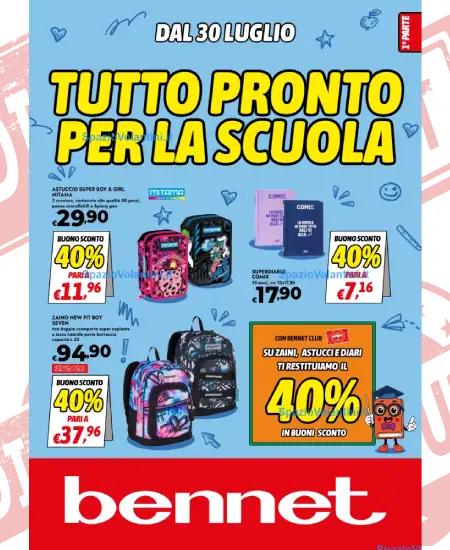 Volantino Bennet Scuola – Tutto Pronto per la Scuola (1ª Parte) | Offerte dal 30 Luglio 2026