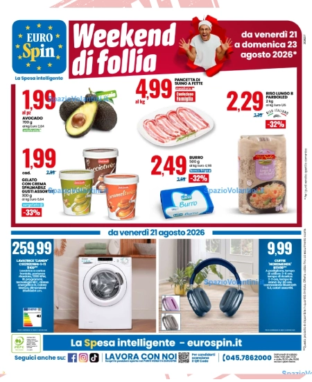 Volantino Eurospin – Weekend di Follia | Offerte 21-23 Agosto 2026