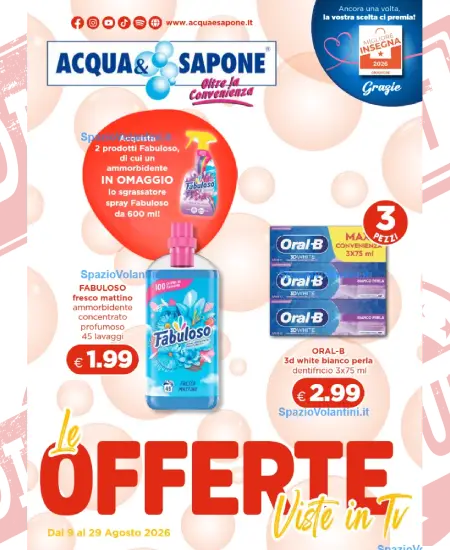 Volantino Acqua & Sapone – Le Offerte Viste in TV | Offerte 9-29 Agosto 2026