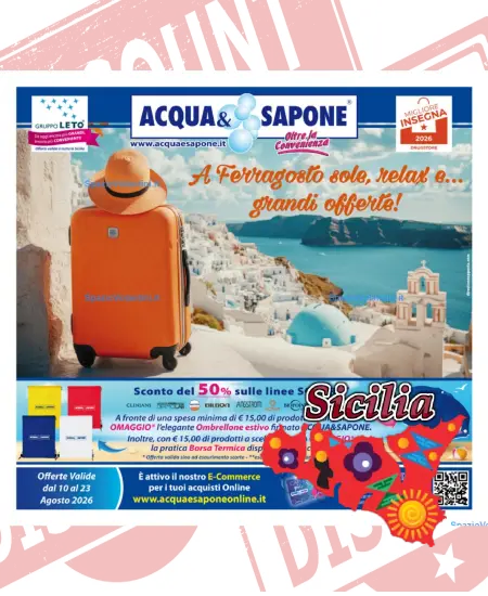 Volantino Acqua & Sapone Sicilia – A Ferragosto sole, relax e… grandi offerte! | Offerte 10-23 Agosto 2026