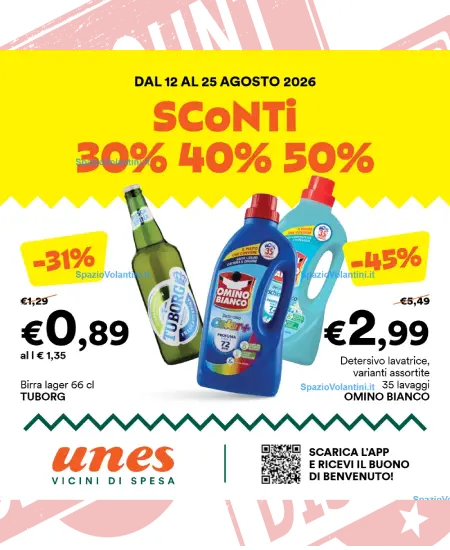 Volantino Unes – Sconti 30% 40% 50% | Offerte 12-25 Agosto 2026